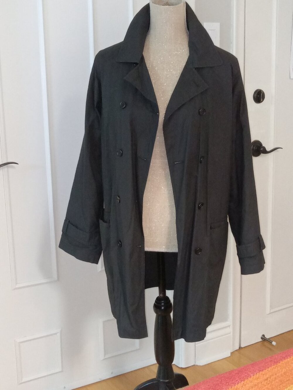 Jaeger Black Cotton Blend Lightweight Trench- Sz 10 (US)
